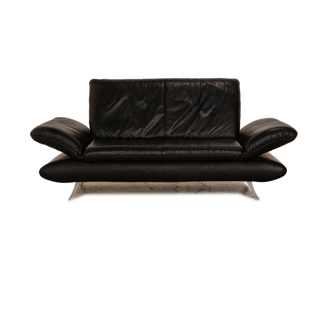 Koinor Rossini Black Leather Two Seater Sofa Couch Manual Function