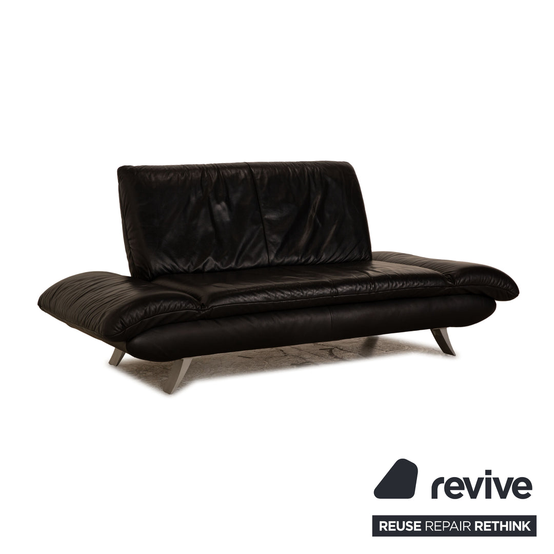 Koinor Rossini Black Leather Two Seater Sofa Couch Manual Function