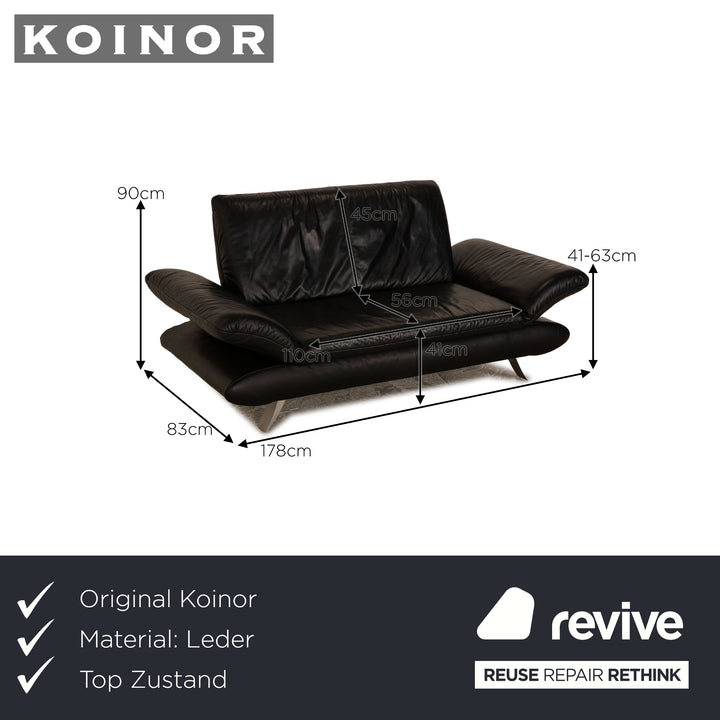 Koinor Rossini Schwarz Leder Zweisitzer Sofa Couch manuelle Funktion
