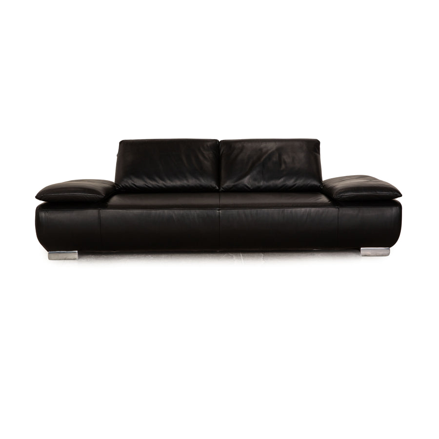 Koinor Volare Leather Three Seater Black Manual Function Sofa Couch