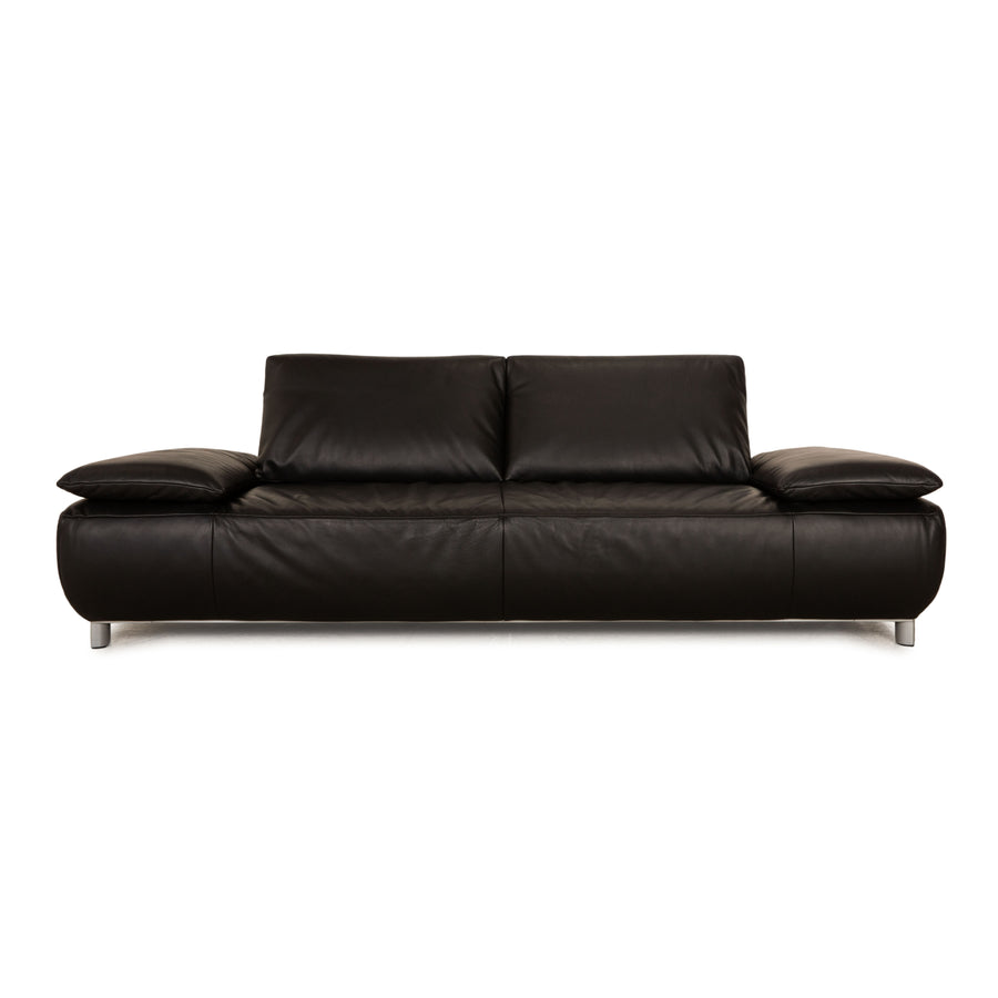 Koinor Volare Leather Three Seater Black Sofa Couch Manual Function