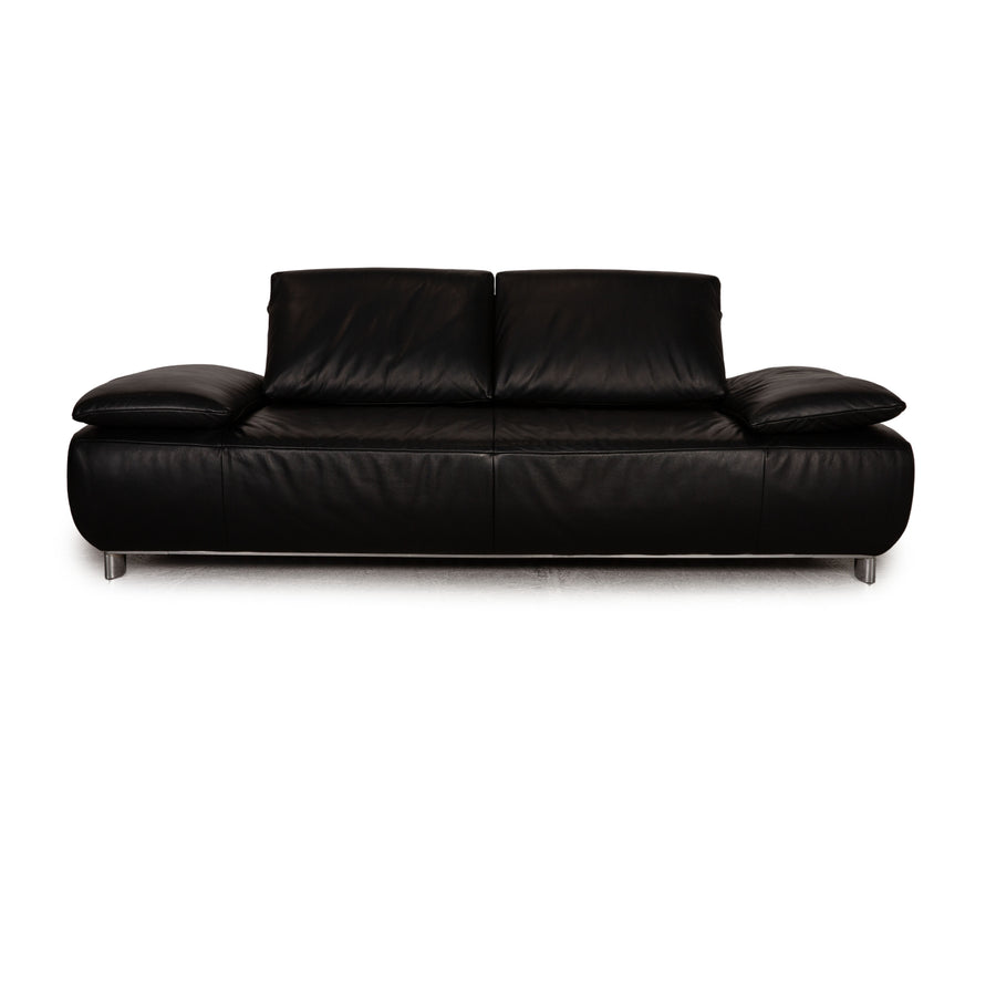 Koinor Volare Leather Three Seater Black Sofa Couch