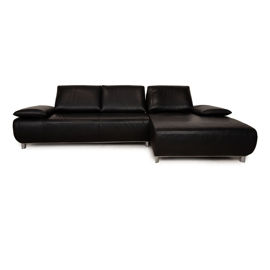 Koinor Volare Leather Corner Sofa Black Manual Function Chaise Longue Right