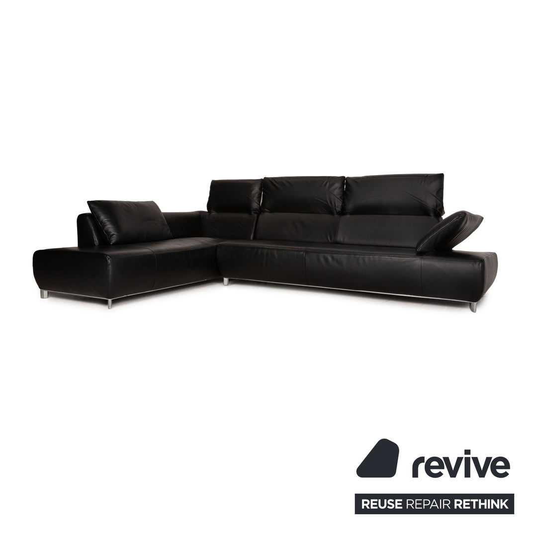 Koinor Volare leather corner sofa black sofa couch function chaise longue left