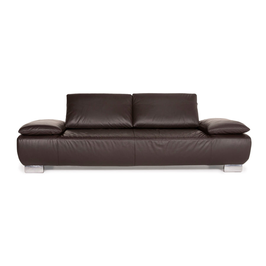 Koinor Volare Leather Sofa Brown Dark Brown Three Seater Feature Couch Outlet