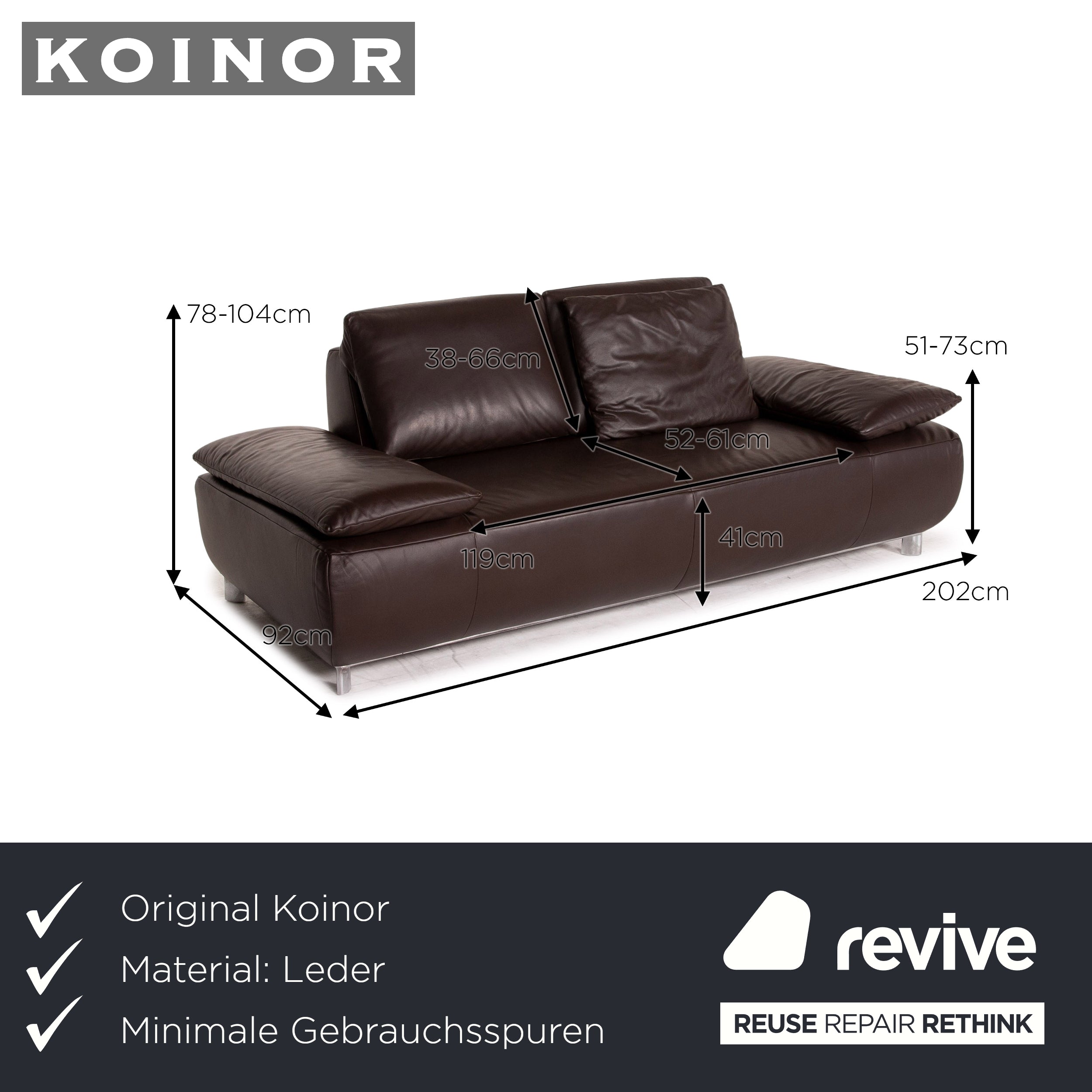 Koinor Volare Leather Sofa Brown Dark Brown Two Seater Function Couch