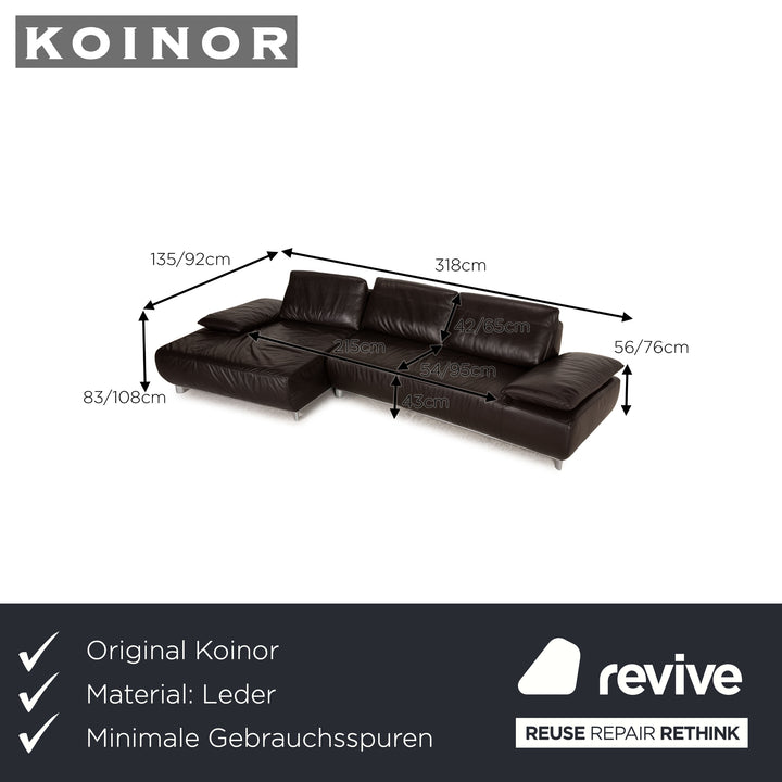 Koinor Volare Leather Sofa Dark Brown Corner Sofa Couch Function