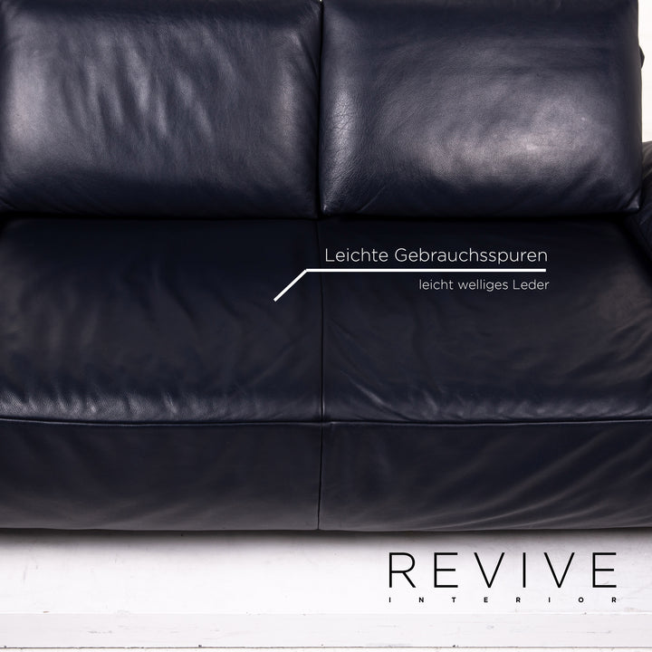 Koinor Volare Leder Sofa Garnitur Blau Dunkelblau 1x Dreisitzer 1x Sessel Funktion #15035