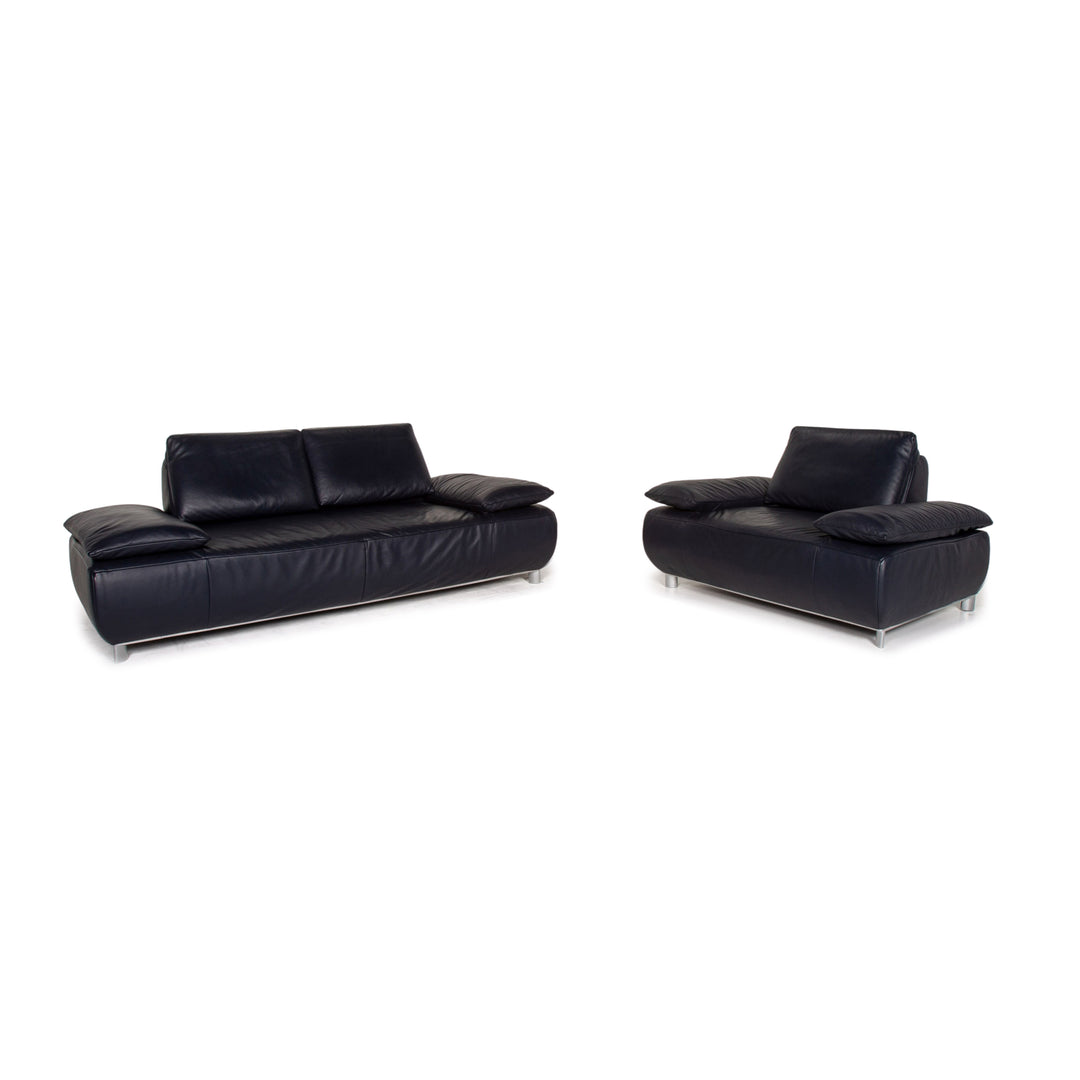 Koinor Volare Leder Sofa Garnitur Blau Dunkelblau 1x Dreisitzer 1x Sessel Funktion #15035