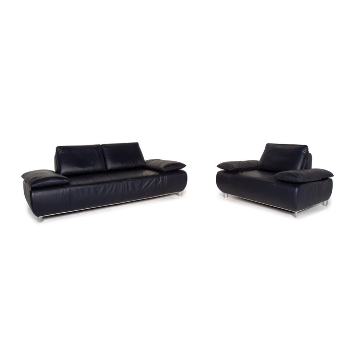 Koinor Volare Leder Sofa Garnitur Blau Dunkelblau 1x Dreisitzer 1x Sessel Funktion #15035