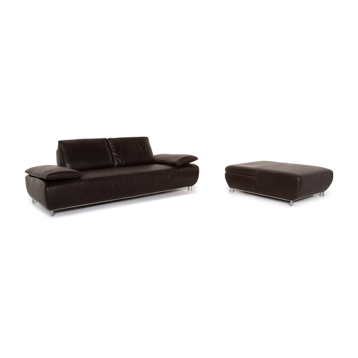 Koinor Volare Leder Sofa Garnitur Braun Dunkelbraun 1x Zweisitzer 1x Hocker #15178