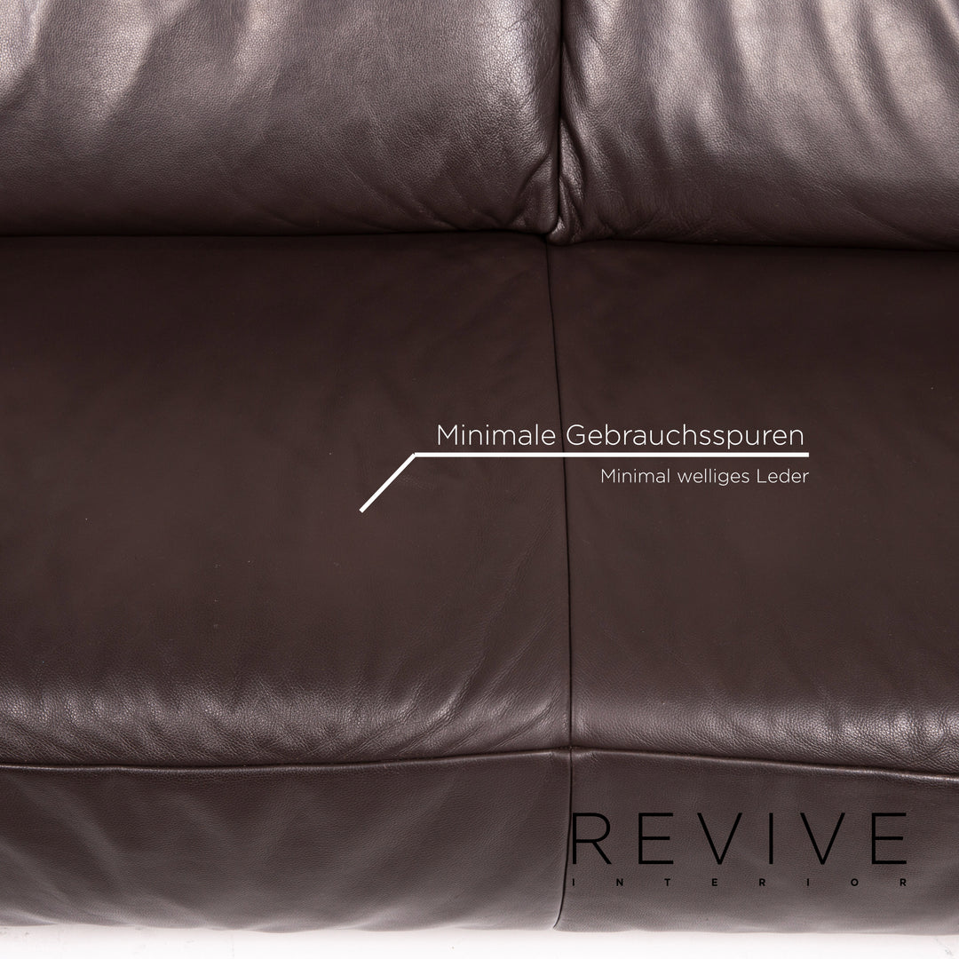 Koinor Volare Leder Sofa Garnitur Braun Dunkelbraun 1x Zweisitzer 1x Hocker #15178
