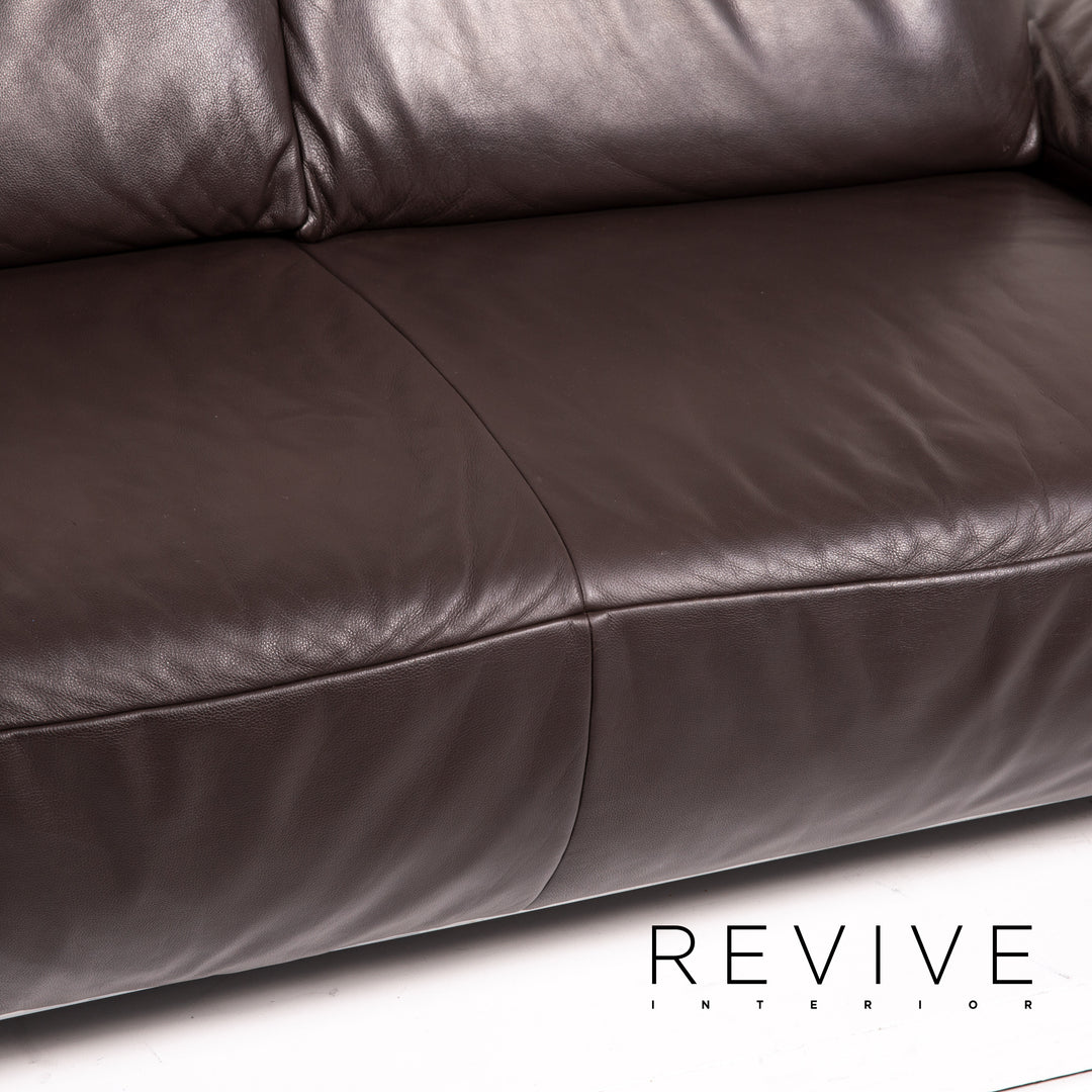 Koinor Volare Leder Sofa Garnitur Braun Dunkelbraun 1x Zweisitzer 1x Hocker #15178