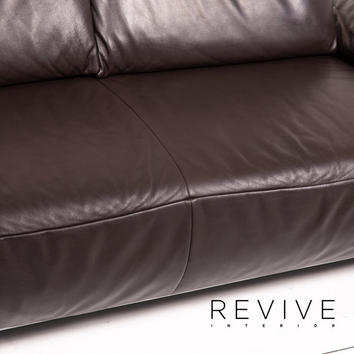 Koinor Volare Leder Sofa Garnitur Braun Dunkelbraun 1x Zweisitzer 1x Hocker #15178