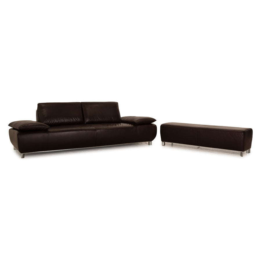 Koinor Volare Leder Sofa Garnitur Braun Dunkelbraun Dreisitzer Hocker manuelle Funktion