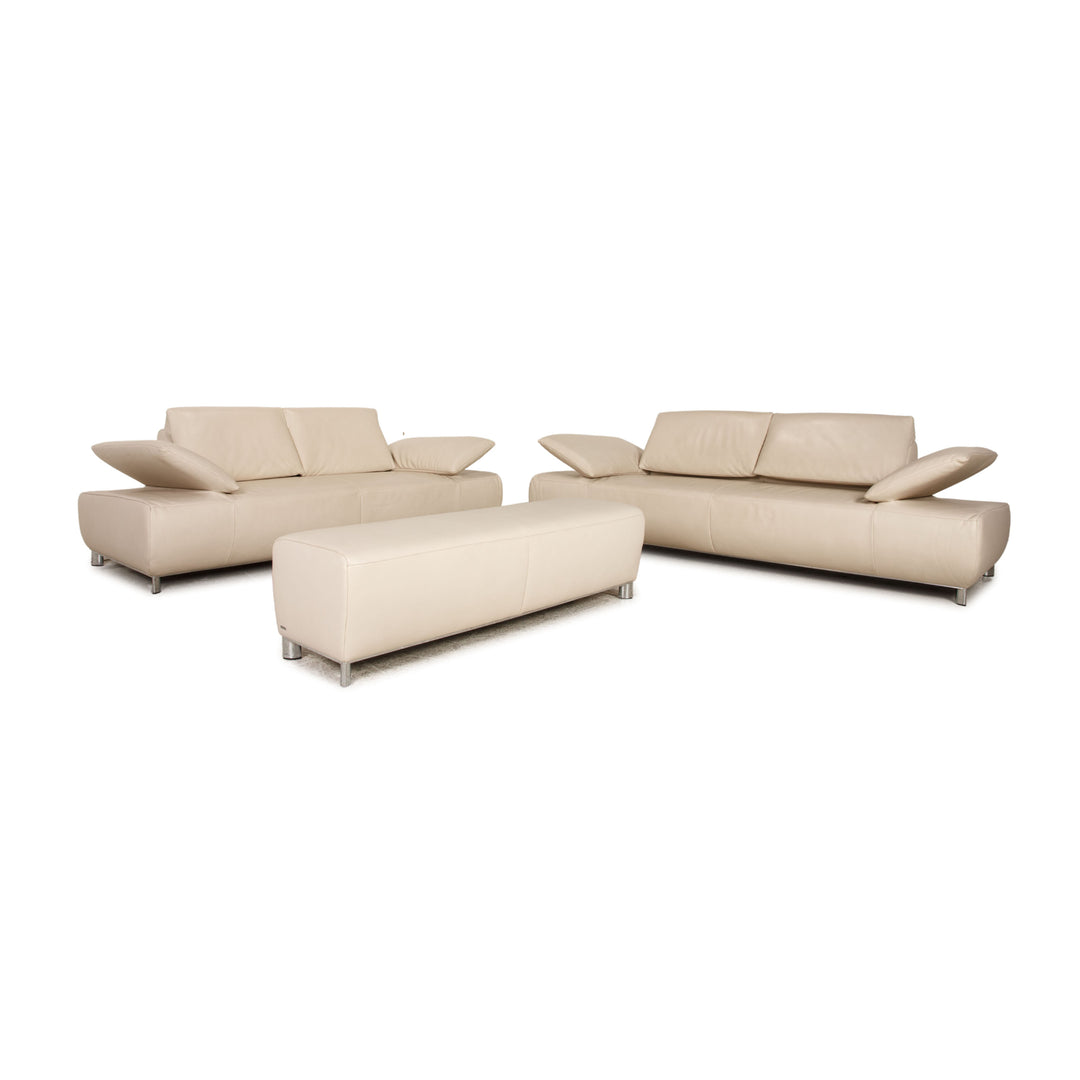Koinor Volare Leder Sofa Garnitur Creme Zweisitzer Dreisitzer Hocker Funktion