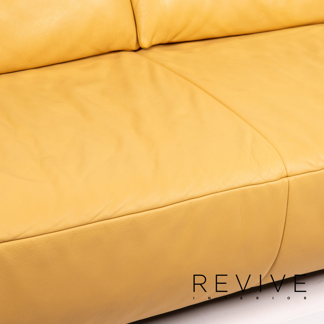 Koinor Volare Leder Sofa Garnitur Gelb 1x Dreisitzer 1x Hocker Funktion #14889