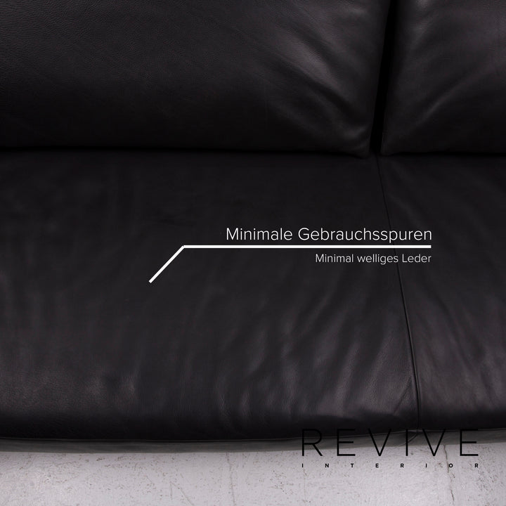 Koinor Volare Leather Sofa Set Black Three Seater Stool #15243