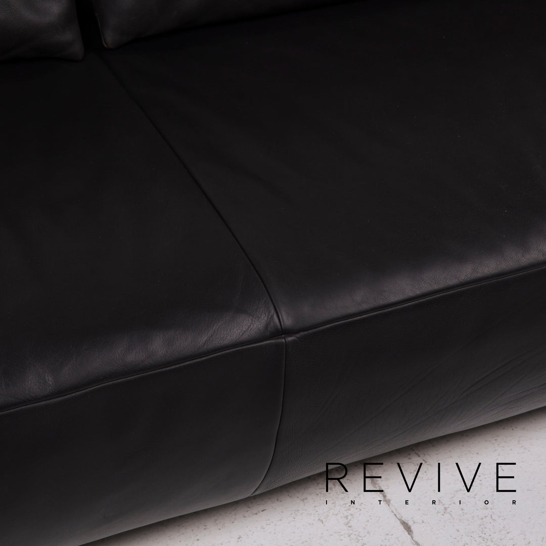 Koinor Volare Leather Sofa Set Black Three Seater Stool #15243