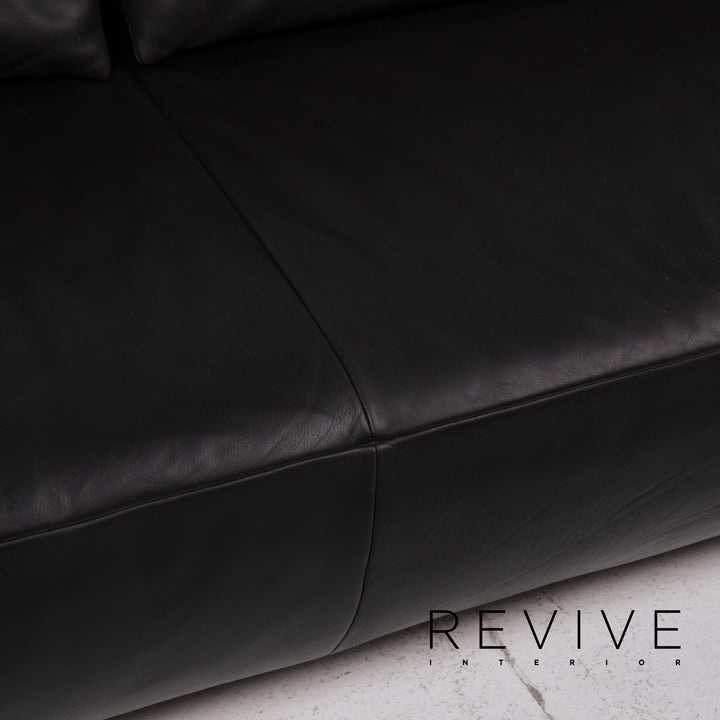 Koinor Volare Leather Sofa Set Black Three Seater Stool #15243
