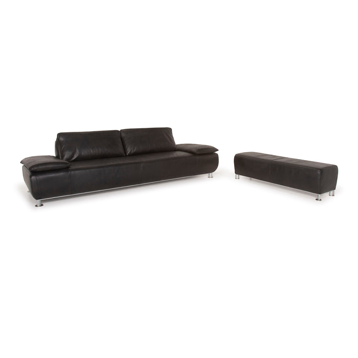 Koinor Volare Leather Sofa Set Black Three Seater Stool #15243