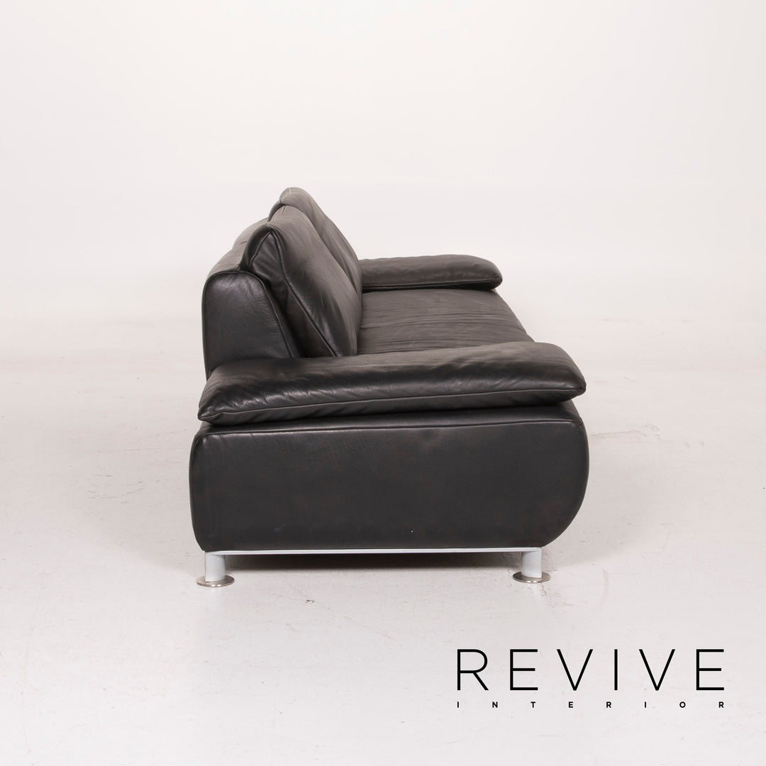 Koinor Volare Leather Sofa Set Black Three Seater Stool #15243