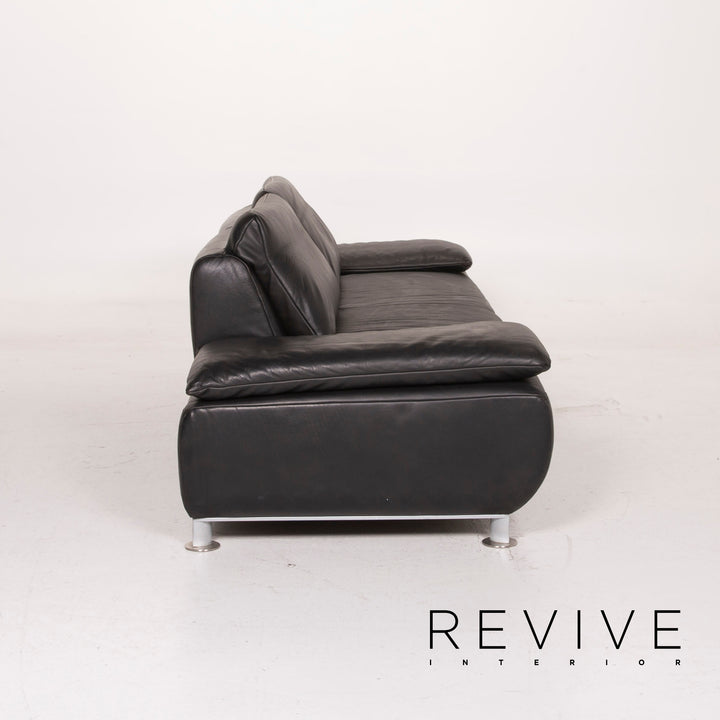 Koinor Volare Leather Sofa Set Black Three Seater Stool #15243