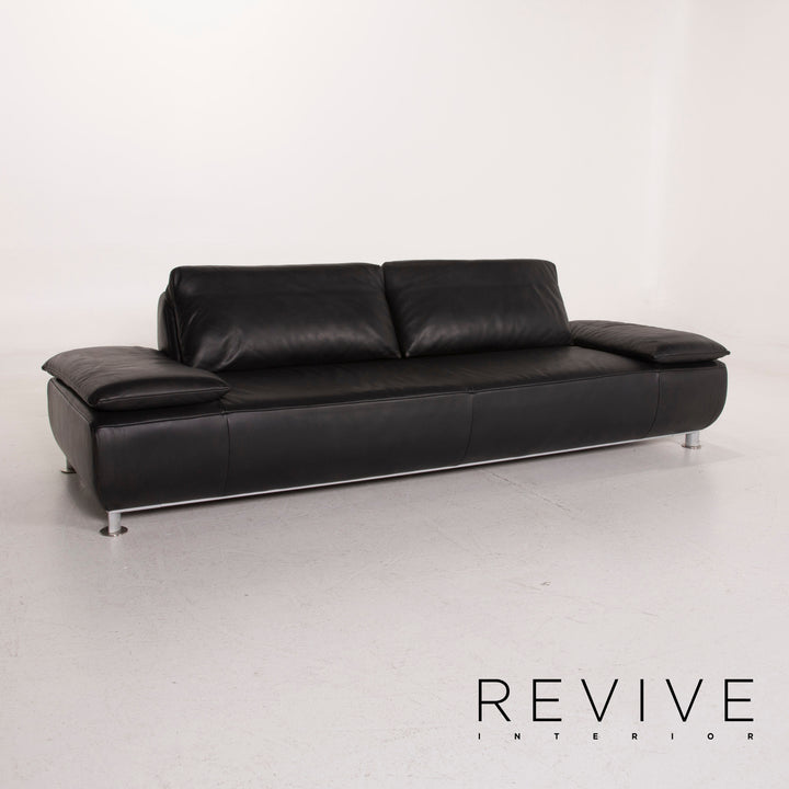 Koinor Volare Leather Sofa Set Black Three Seater Stool #15243