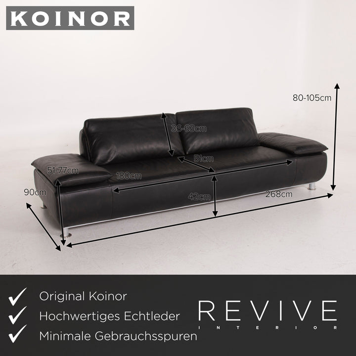 Koinor Volare Leather Sofa Black Three Seater #14795
