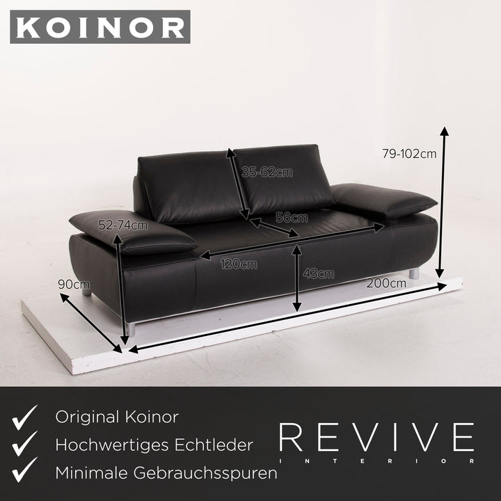 Koinor Volare Leder Sofa Schwarz Zweisitzer #15302