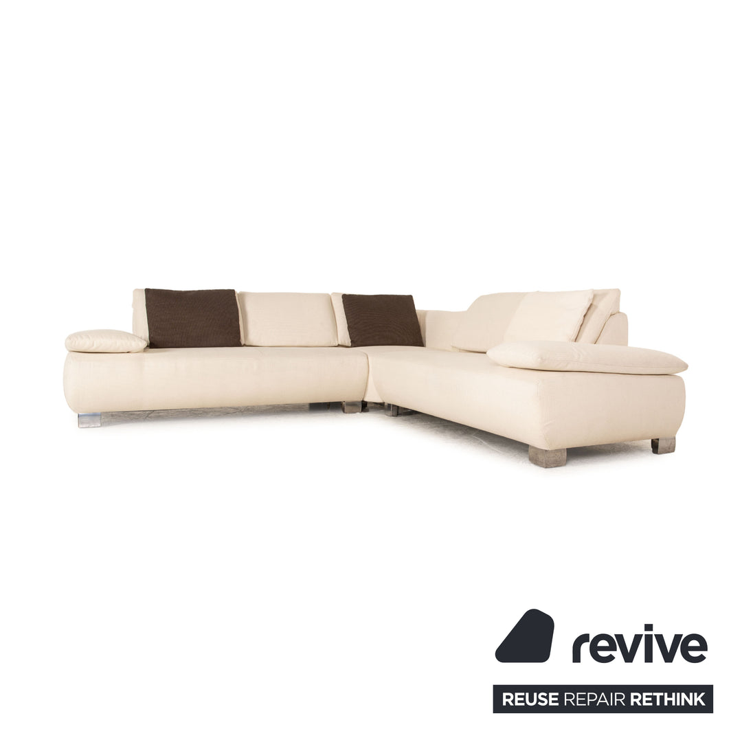 Koinor Volare Stoff Sofa Garnitur Creme Ecksofa Hocker Couch Funktion Recamiere rechts