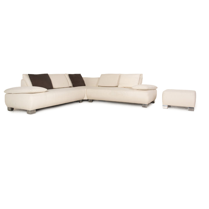 Koinor Volare Stoff Sofa Garnitur Creme Ecksofa Hocker Couch Funktion Recamiere rechts