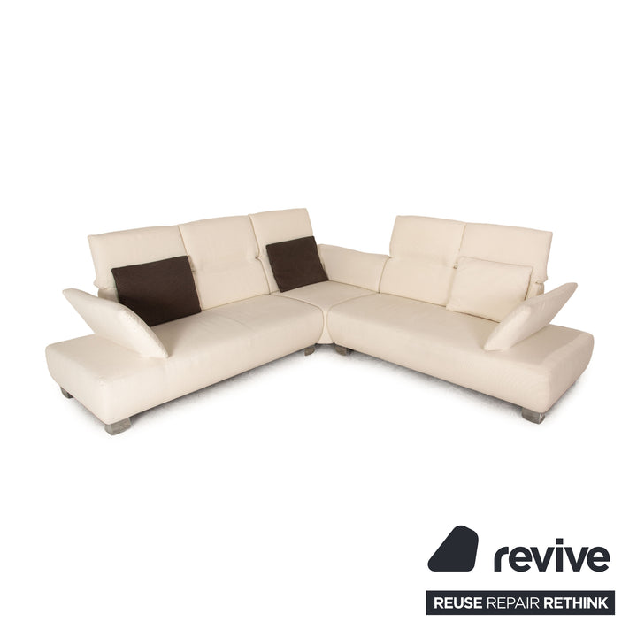 Koinor Volare Stoff Sofa Garnitur Creme Ecksofa Hocker Couch Funktion Recamiere rechts