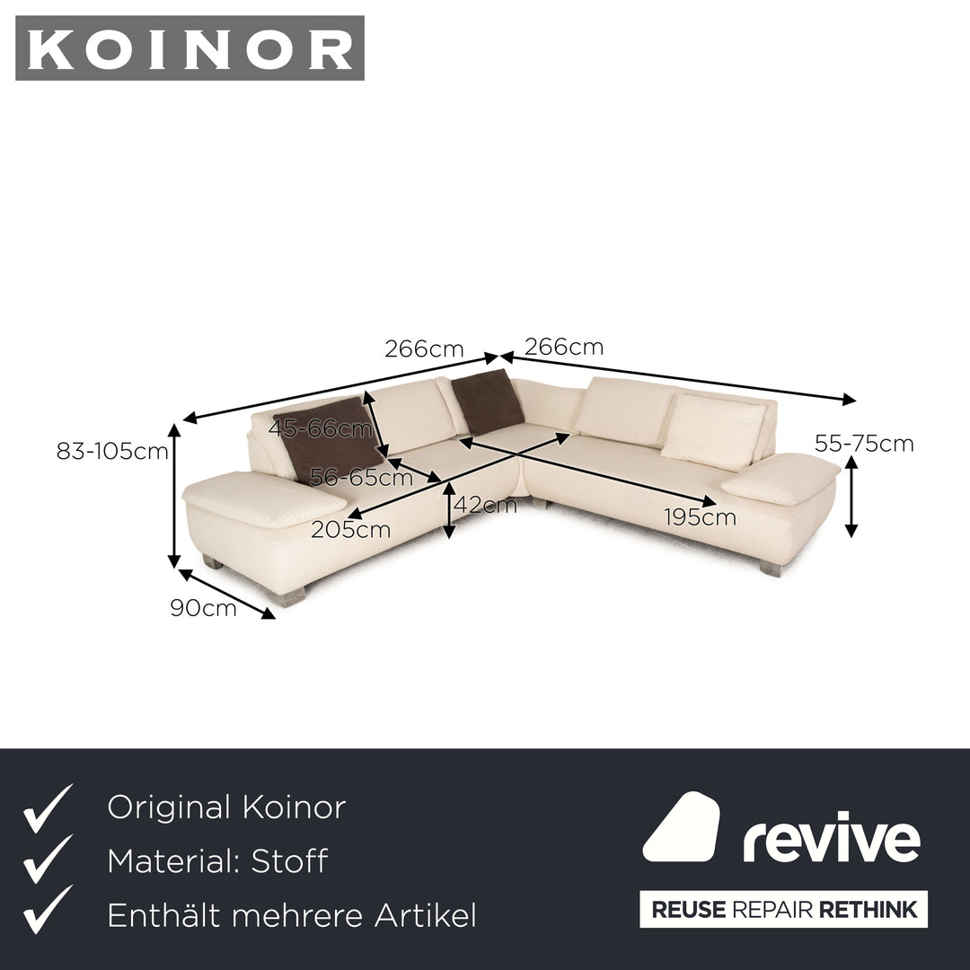 Koinor Volare Stoff Sofa Garnitur Creme Ecksofa Hocker Couch Funktion Recamiere rechts