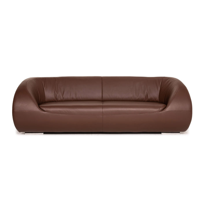 Konor Pearl Leather Sofa Brown Dark Brown Three Seater Couch
