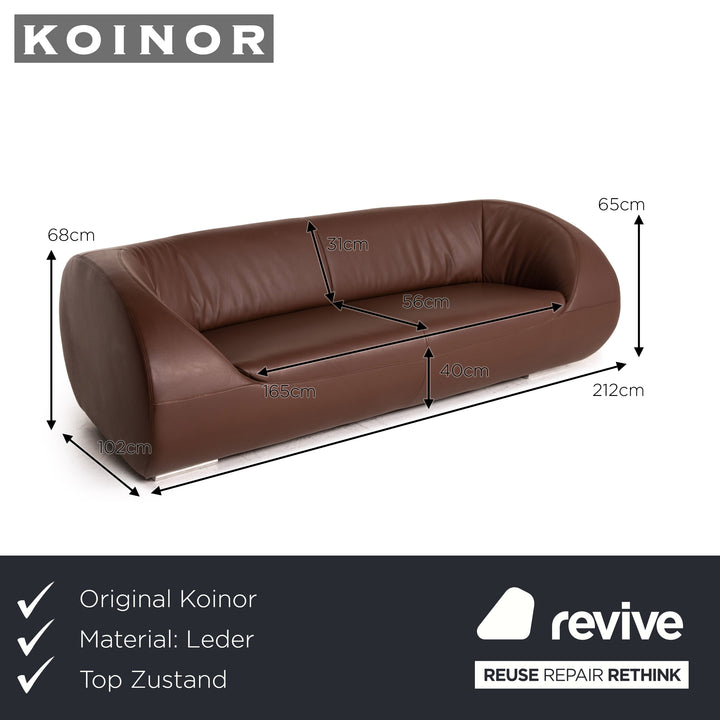 Konor Pearl Leather Sofa Brown Dark Brown Three Seater Couch