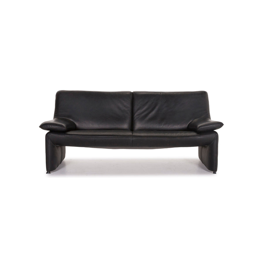 Laauser Atlanta Leather Sofa Black Three Seater Couch #12371