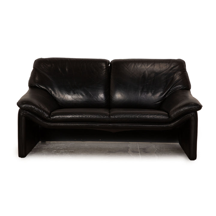 Laauser Atlanta leather two-seater black sofa couch manual function