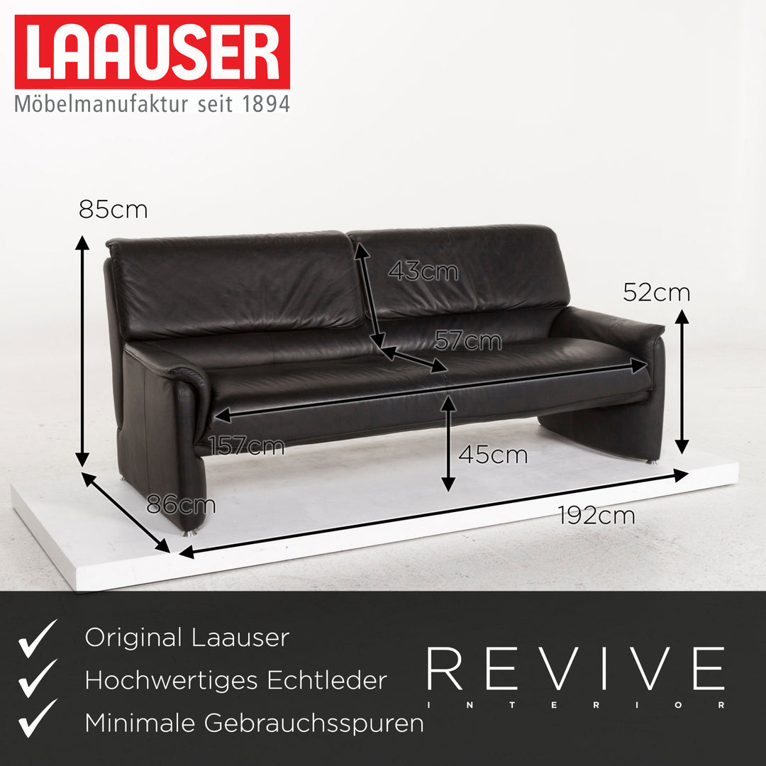 Laauser Carlos Leather Sofa Black Three Seater Couch #13168