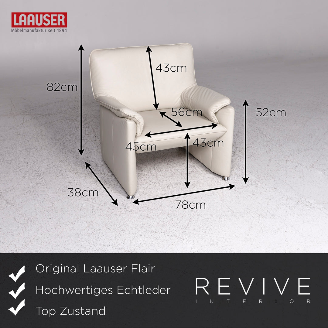 Laauser Flair designer leather sofa set grey-white 1x three-seater 1x two-seater 1x armchair 1x stool #9542