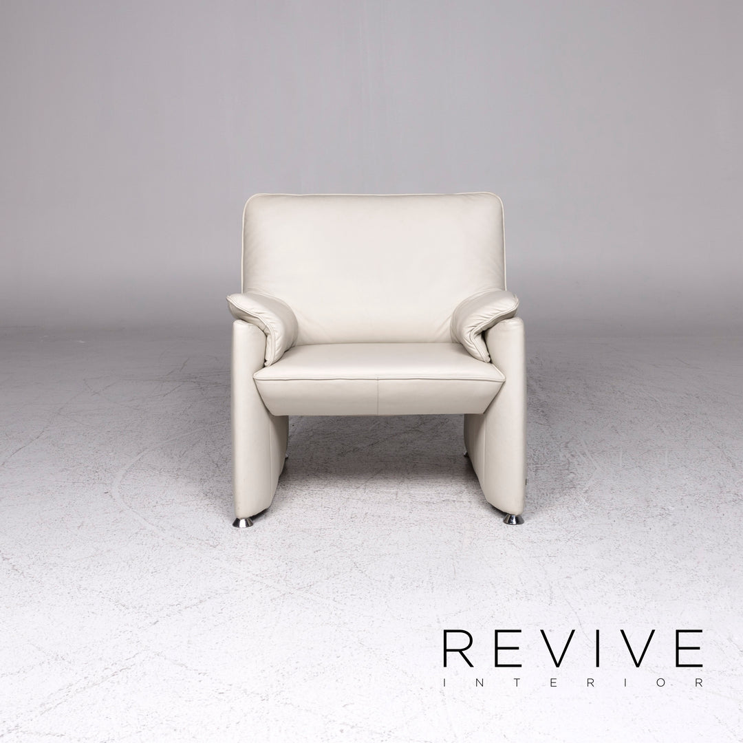 Laauser Flair designer leather sofa set grey-white 1x three-seater 1x two-seater 1x armchair 1x stool #9542