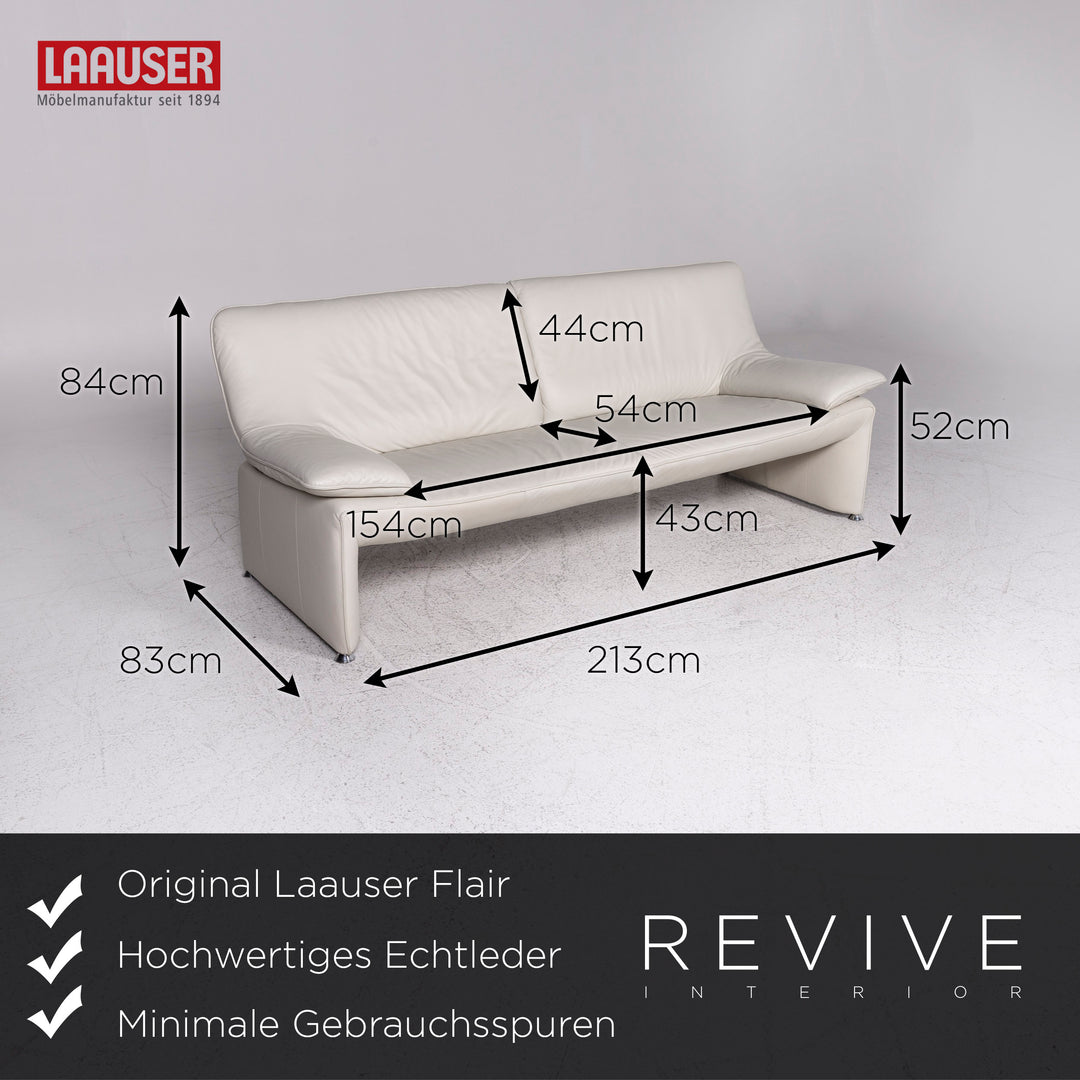 Laauser Flair designer leather sofa set grey-white 1x three-seater 1x two-seater 1x armchair 1x stool #9542