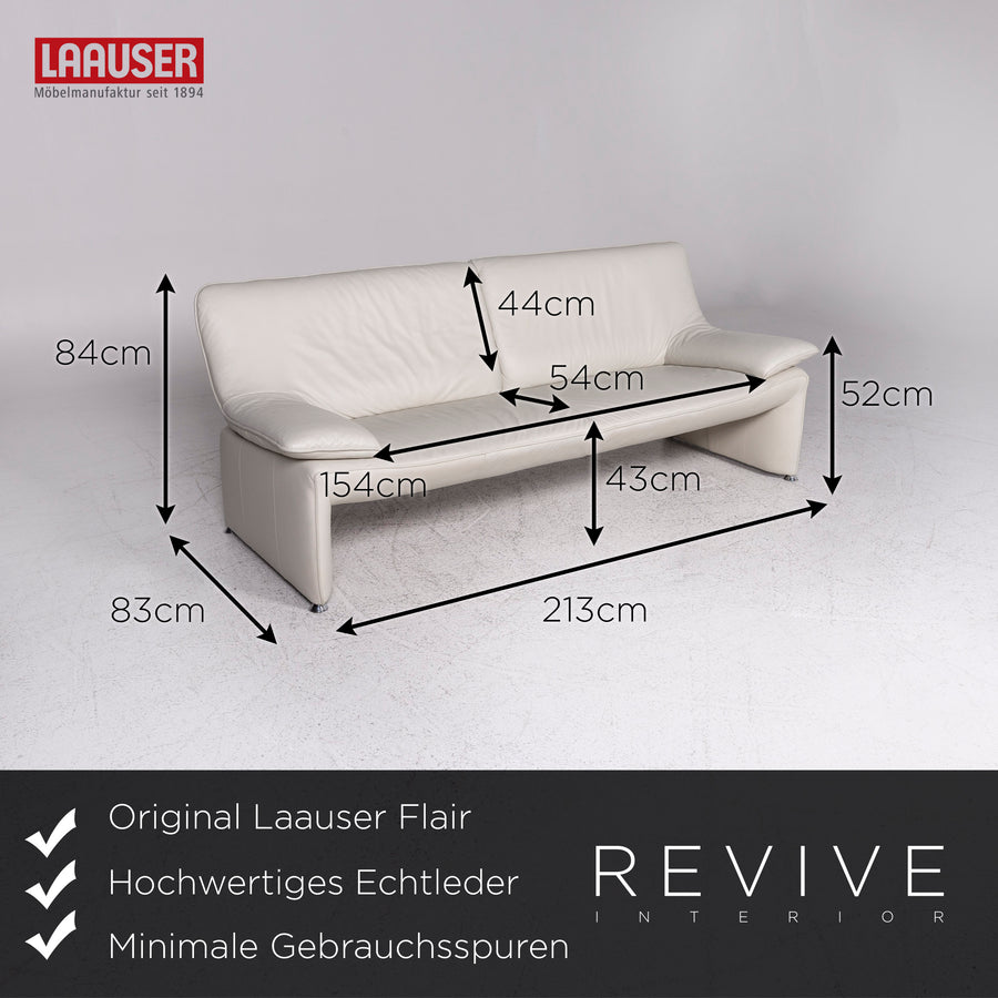 Laauser Flair designer leather sofa set grey-white 1x three-seater 1x two-seater 1x armchair 1x stool #9542