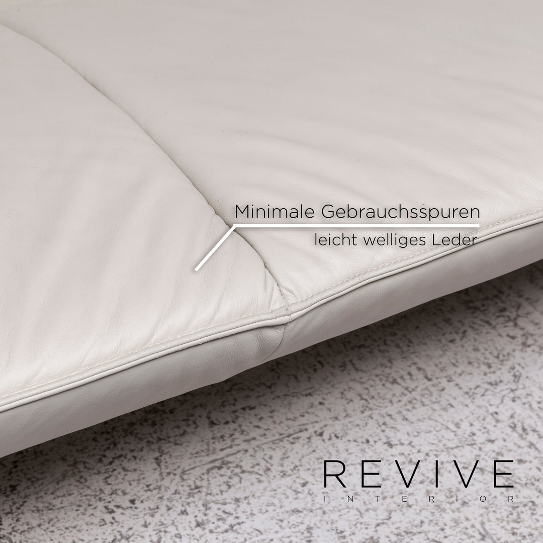 Laauser Flair designer leather sofa set grey-white 1x three-seater 1x two-seater 1x armchair 1x stool #9542