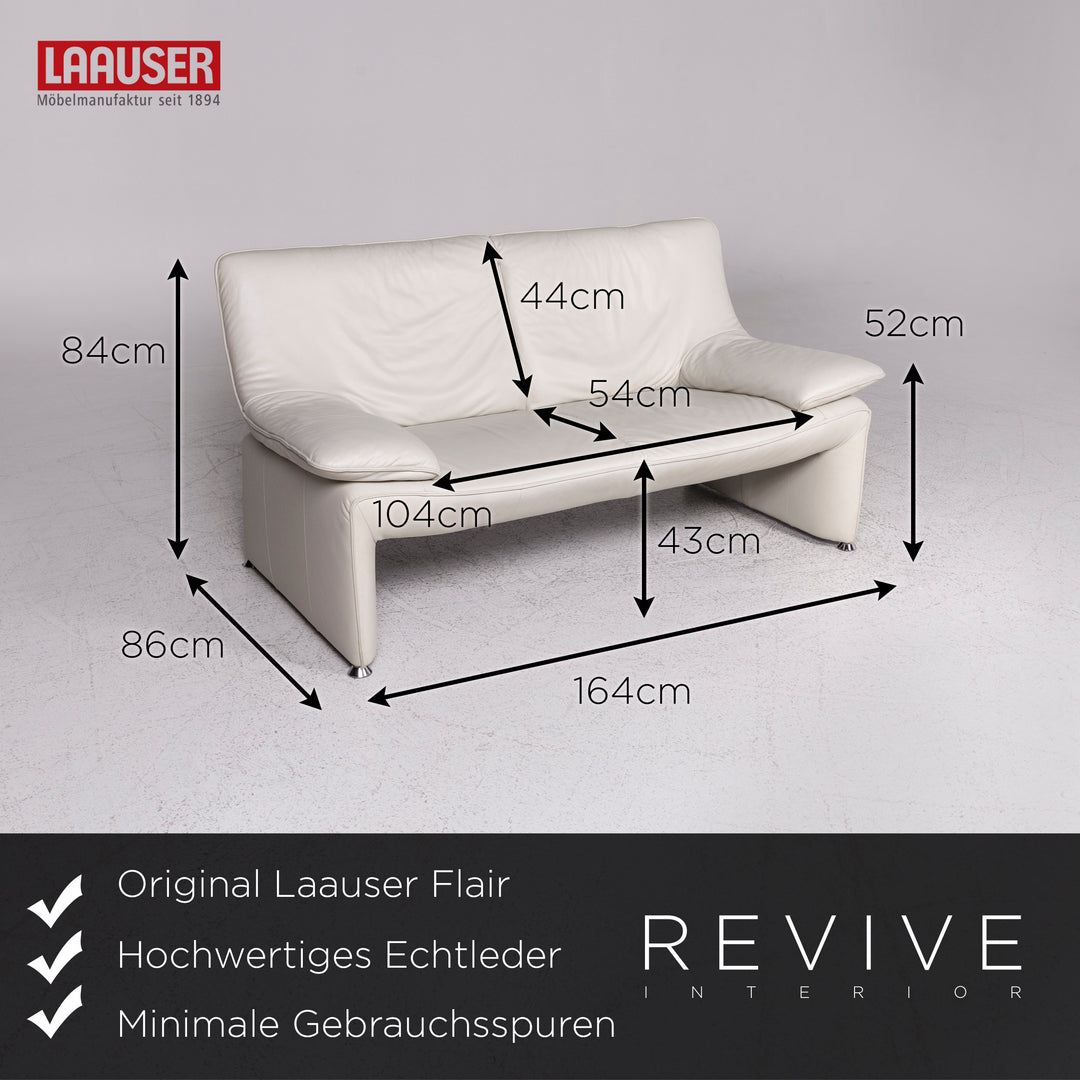 Laauser Flair designer leather sofa set grey-white 1x three-seater 1x two-seater 1x armchair 1x stool #9542