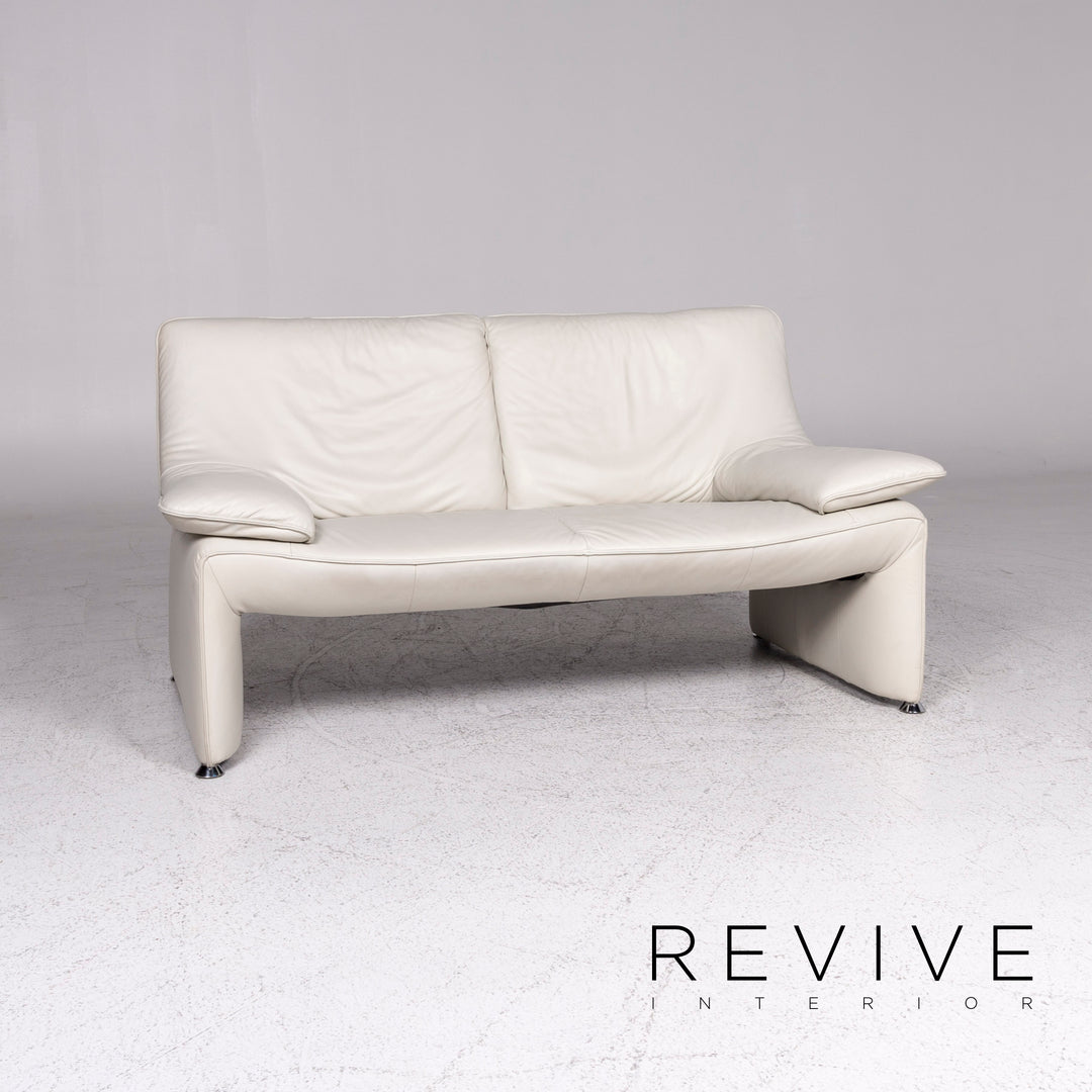 Laauser Flair designer leather sofa set grey-white 1x three-seater 1x two-seater 1x armchair 1x stool #9542