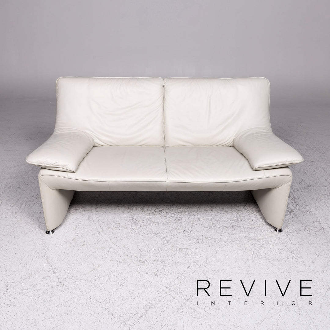 Laauser Flair designer leather sofa set grey-white 1x three-seater 1x two-seater 1x armchair 1x stool #9542