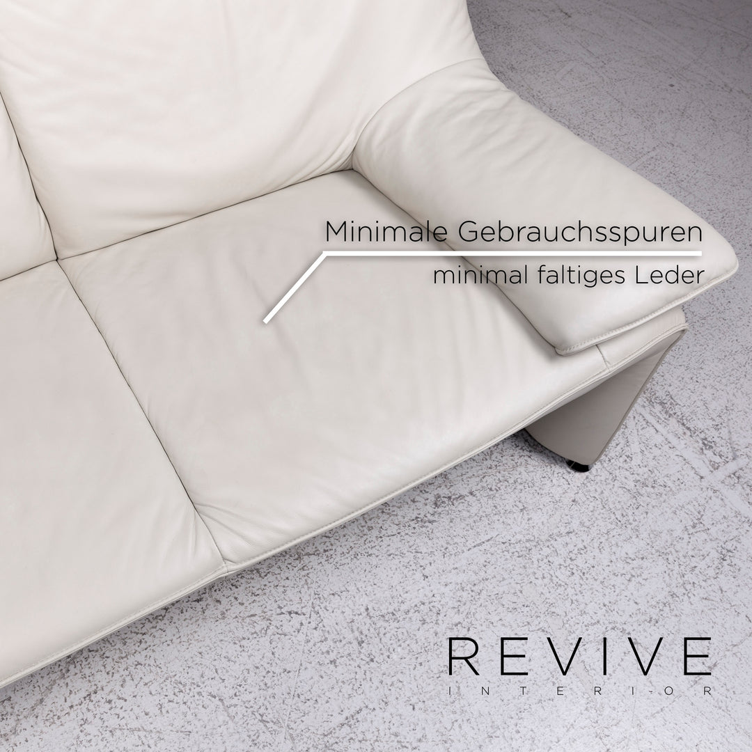 Laauser Flair designer leather sofa set grey-white 1x three-seater 1x two-seater 1x armchair 1x stool #9542