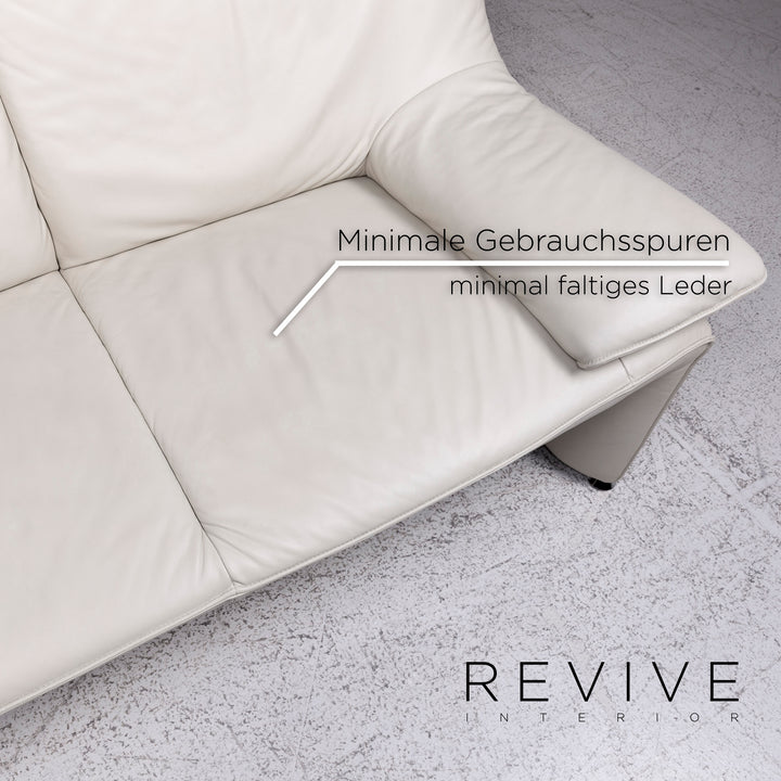 Laauser Flair designer leather sofa set grey-white 1x three-seater 1x two-seater 1x armchair 1x stool #9542