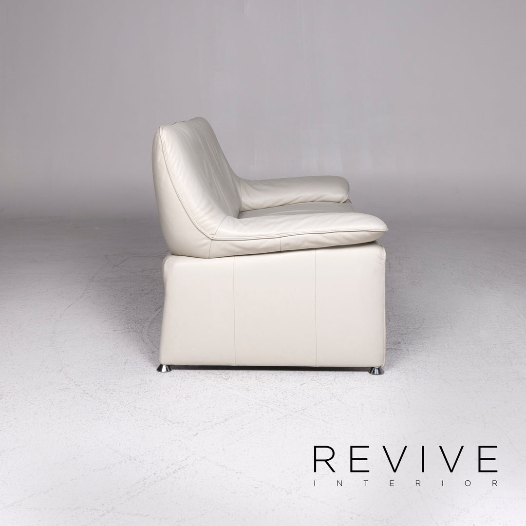 Laauser Flair designer leather sofa set grey-white 1x three-seater 1x two-seater 1x armchair 1x stool #9542